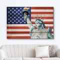 IDEA4WALL Wood Panel Effect Statue Of Liberty American Flag Stars On Canvas Print Canvas in Blue/Red/White | 16 H x 24 W x 1.5 D in | Wayfair