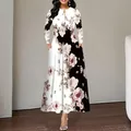 Robe de soirée de Rhpour femme imprimé fleuri col rond robe maxi manches longues ligne A