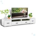 Wrought Studio™ TV Stand For Living Room, Large Led TV Stand w/ 4 Storage Drawers, High Glossy Waterproof TV Console in Brown/White | Wayfair