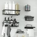 Rebrilliant Navreet Hooks Shower Caddy Stainless Steel/Metal in Black/Gray | 3.74 H x 12.9 W x 5.9 D in | Wayfair A31C3C85812644AE93BDB5FAEEEA5C5C