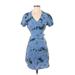 Cloth & Stone Casual Dress - Mini V Neck Short sleeves: Blue Dresses - Women's Size X-Small