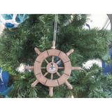 Rustic Wood Finish Decorative Ship Wheel With Sailboat Christmas Tree Ornament 6" - 6" L x 1" W x 6" H