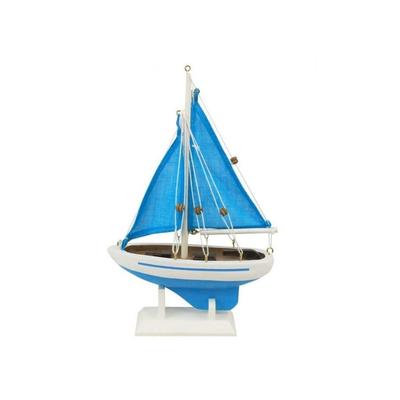 Wooden Light Blue with Light Blue Sails Pacific Sailer Model Sailboat Decoration 9" - 2" L x 5" W x 9" H