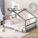 White & Espresso and Gray Full Size House Bed Wood Bed with Roof - Perfect for Play and Sleep