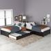 Gray&Espresso&White L-shaped Platform Bed with Trundle, Drawers, and Bedside Cabinets, Twin Size