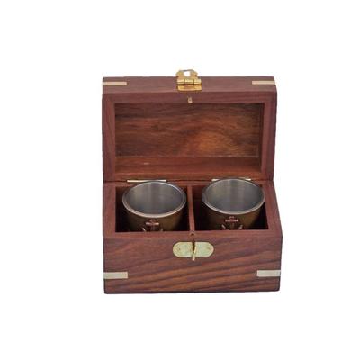 Set of 2 Anchor Shot Glasses with Rosewood Box 4inch - 4