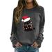 Women s Christmas Casual Round Neck Raglan Long Sleeve Small Light Bulb Collar Cat Print Pullover Sweatshirt Sweatshirt 2 Peaces Set Women 2002 Sweatshirt Women 2t Zip up Hoodie Girl 2x Womens Hoodie