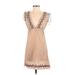 Accessorize Casual Dress - Mini Plunge Sleeveless: Tan Chevron/Herringbone Dresses - Women's Size Small