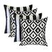 Set Of 4 - Indoor/Outdoor Decorative Throw/Toss Pillows - Black And White Stripe Fabric & Black And White Aztec Geometric Fabric - Choose Size (17 X 17 )