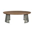 Benicia Outdoor Patio Oval Coffee Table in Weathered Eucalyptus Wood and Gray Rope