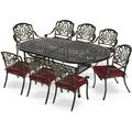 MEETWARM 9-Piece Outdoor Patio Dining Set 8 Outdoor Dining Cushioned Chairs and 1 Oval Table with 2.2 Umbrella Hole All Weather Cast Aluminum Patio Funiture Set for Backyard Patio Chili Red