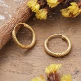 'Polished Geometric-Patterned 14k Gold-Plated Hoop Earrings'