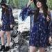 Free People Dresses | Free People Boho Cottagecore Floral Pleated Tiered Tunic Mini Dress Small | Color: Blue | Size: S