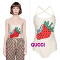 Gucci Swim | Gucci Off-White Strawberry One-Piece Swimsuit/Swimwear/ Bodysuit-$490 Bnwt~Xs | Color: Red/White | Size: Xs