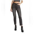 Anthropologie Jeans | Edwin Bree Slim Straight Crop High Rise Raw Hem Jeans Washed Black Size 25 | Color: Black/Gray | Size: 25