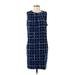 MICHAEL Michael Kors Casual Dress - Sheath Crew Neck Sleeveless: Blue Grid Dresses - Women's Size Small