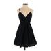 Topshop Cocktail Dress - A-Line Plunge Sleeveless: Black Print Dresses - Women's Size 2