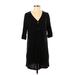 DKNY Casual Dress - Shift V-Neck 3/4 sleeves: Black Print Dresses - Women's Size Small