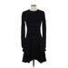 Nicole Miller Casual Dress - A-Line High Neck Long sleeves: Black Solid Dresses - Women's Size 2