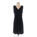 Lands' End Casual Dress - Party V Neck Sleeveless: Black Print Dresses - Women's Size Medium