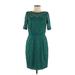 Danny And Nicole Casual Dress - Sheath Crew Neck Short sleeves: Teal Print Dresses - Women's Size 8