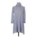 Puella Casual Dress - Sweater Dress Turtleneck 3/4 sleeves: Blue Marled Dresses - Women's Size X-Small
