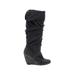 Nine West Boots: Slouch Wedge Boho Chic Black Solid Shoes - Women's Size 7 1/2 - Round Toe