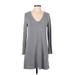 Lou & Grey Casual Dress - Mini V-Neck Long sleeves: Gray Solid Dresses - Women's Size Medium