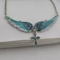 Colliers en cristal vintage pour femmes ailes d'ange croix de la présidence coquille dure bijoux