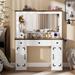 Gracie Oaks Alcera Vanity Wood in Brown/White | 55.5 H x 45.2 W x 14.9 D in | Wayfair 5BA4F4CE3D2F4A5896D58A7A4D7C7597