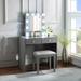 Latitude Run® White Makeup Vanity & Stool Set w/ 10 Lights & USB Port & Power Outlet, 2X Drawers Luxurious Style Furniture in Gray | Wayfair