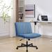 Latitude Run® Dainian Armless Home Office Desk Chair w/ Wheels Extra Wide Criss Cross Legged Swivel Chair Upholstered/ in Blue | Wayfair