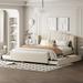 Latitude Run® Queen Size Bed w/ Wingback Headboard, One Twin Trundle & 2 Drawers Upholstered/Linen in Brown | 43 H x 65 W x 86 D in | Wayfair