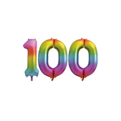 XL Folienballon Regenbogen Zahl 100