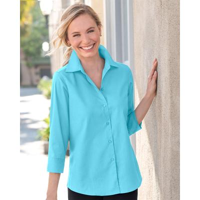 Appleseeds Women's Foxcroft® Non-Iron Perfect-Fit Three-Quarter-Sleeve Shirt - Blue - 6 - Misses