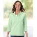 Appleseeds Women's Essential Cotton Solid Three-Quarter-Sleeve Polo - Green - 2X - Womens