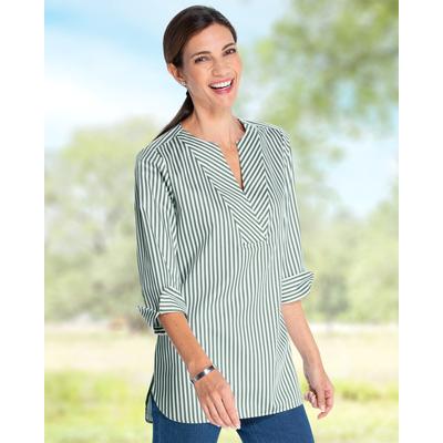 Appleseeds Women's Foxcroft Striped Non-Iron Tunic - Green - 14 - Misses