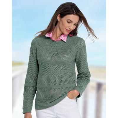 Appleseeds Women's Crochet Charm Sweater - Green - L - Misses