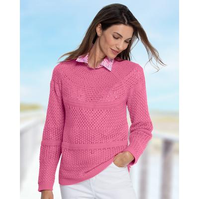 Appleseeds Women's Crochet Charm Sweater - Pink - PM - Petite