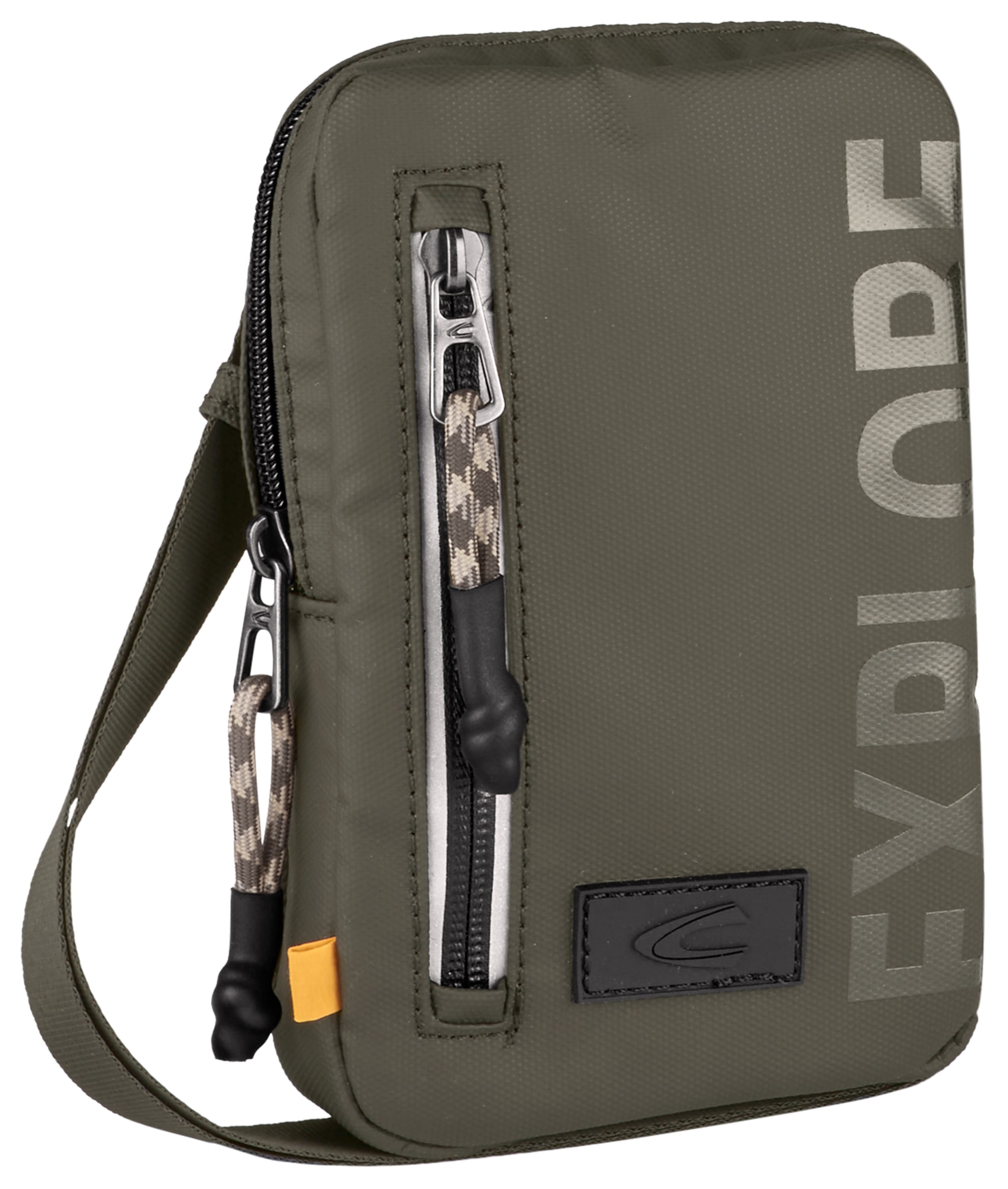 Handytasche CAMEL ACTIVE "Explore", Damen, Gr. B/H/T: 12,5cm x 19,5cm x 4,5cm, grün, Nylon, bedruckt, beschichtet, clean, unifarben mit Farbeinsätzen, Taschen, wasserabweisendes recyceltes Nylon und reflektierende Reißverschlüsse