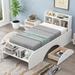 Wooden Twin/Full Size Platform Bed with 2 Storage Drawers and Bookcase Headboard, Car Shaped Bed Frame with Storage Footboard