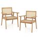 Costway 1/2 PCS Outdoor Wood Chair Teak Wood Armchair with Rattan Seat