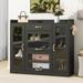 Stylish Side Storage Cabinet with 4 Glass Doors & 3 Hooks, Freestanding Shoe Rack Display Cabinet with Adjustable Shelves