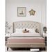 Platform Bed Frame Full with Upholstered Wingback Headboard