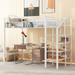 Twin/Full Size Metal Loft Bed w/ Storage Stairs, Heavy Duty Loft Bed Frame w/ Upper Grid Storage Shelf & Lateral Storage Ladder