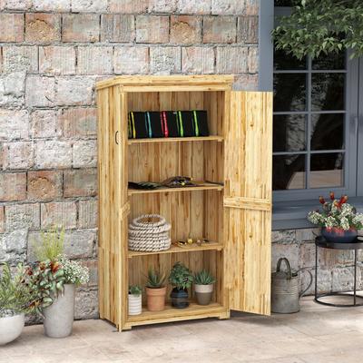 Outsunny Wooden Garden Shed, Outdoor Storage Cabinet with Waterproof Galvanized Metal Roof, Narrow Tool Shed