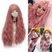 cptfadh Quality Women Girl Natural Curly Long Synthetic Wig Pink Party Hair Wig