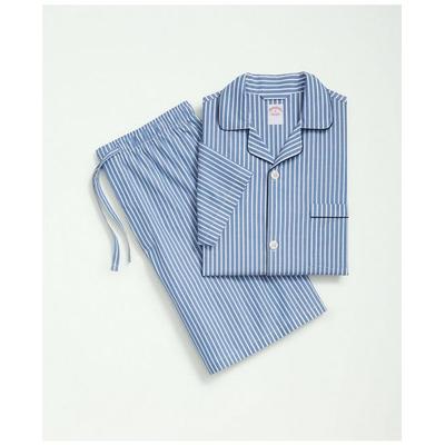 Brooks Brothers Men's Cotton Broadcloth Bengal Striped Short Pajamas | Bright Blue | Size Medium