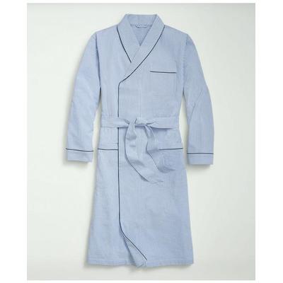Brooks Brothers Men's Stretch Cotton Seersucker Striped Robe | Blue | Size XS