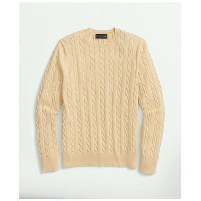 Brooks Brothers Men's Supima Cotton Cable Crewneck Sweater | Yellow Heather | Size Large